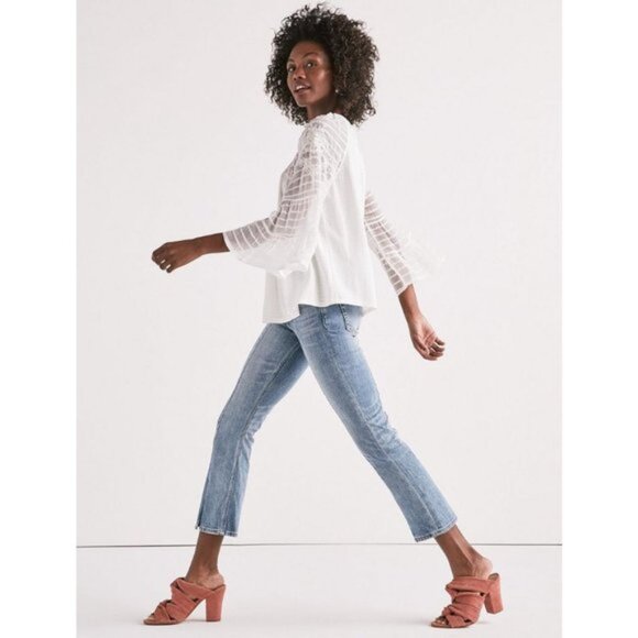 Lucky Brand Floral Sheer Peasant Top XS - Picture 2 of 3